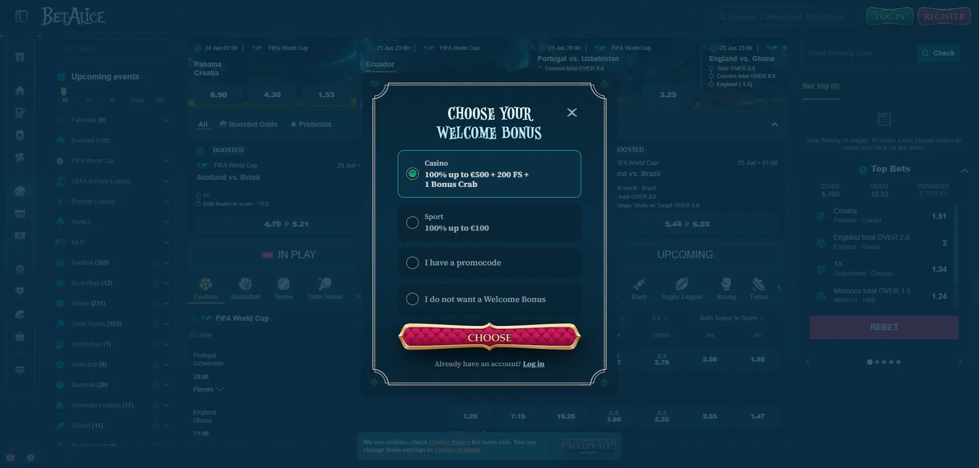 Modulo di registrazione BetAlice Casino per nuovi giocatori in Italia